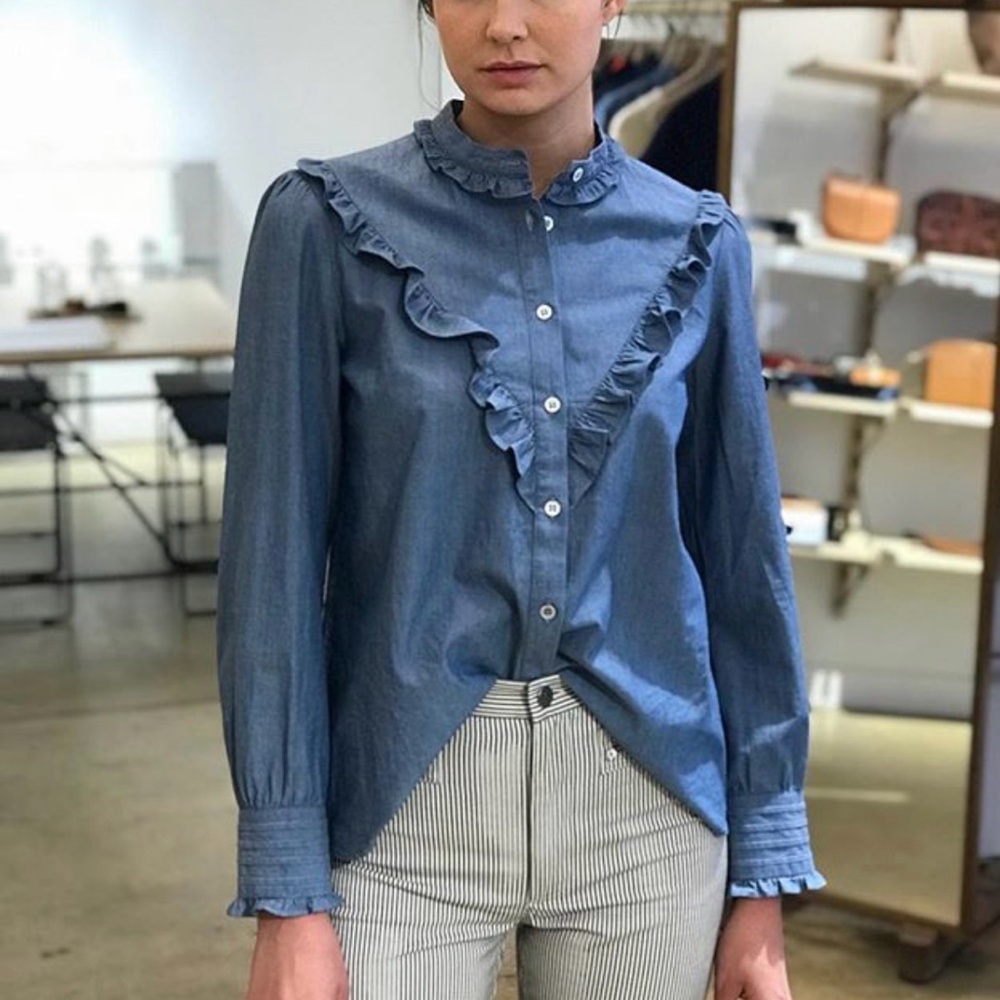 A.P.C Polly Long Sleeve Blouse Indigo Denim